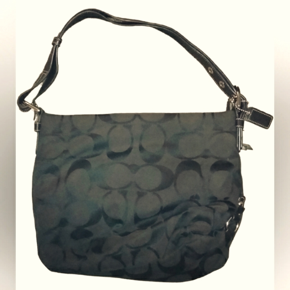 Set Of Matching Black Coach Signature Hobo Shoulder Bag & Wallet